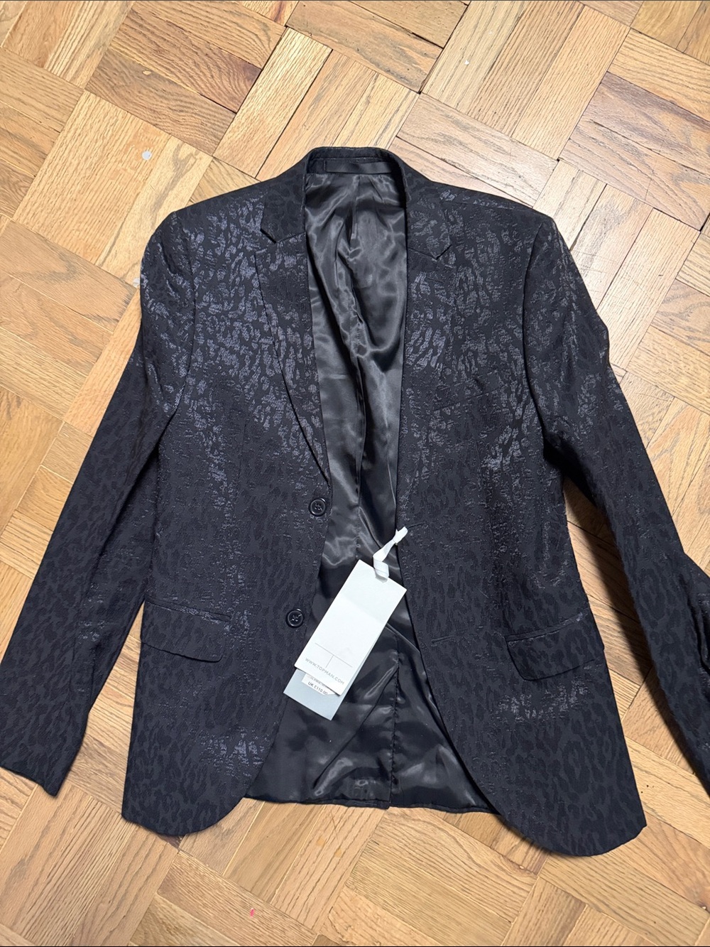 Topman Black Textured Jacket with  leopard jaquard Pattern mens size 36